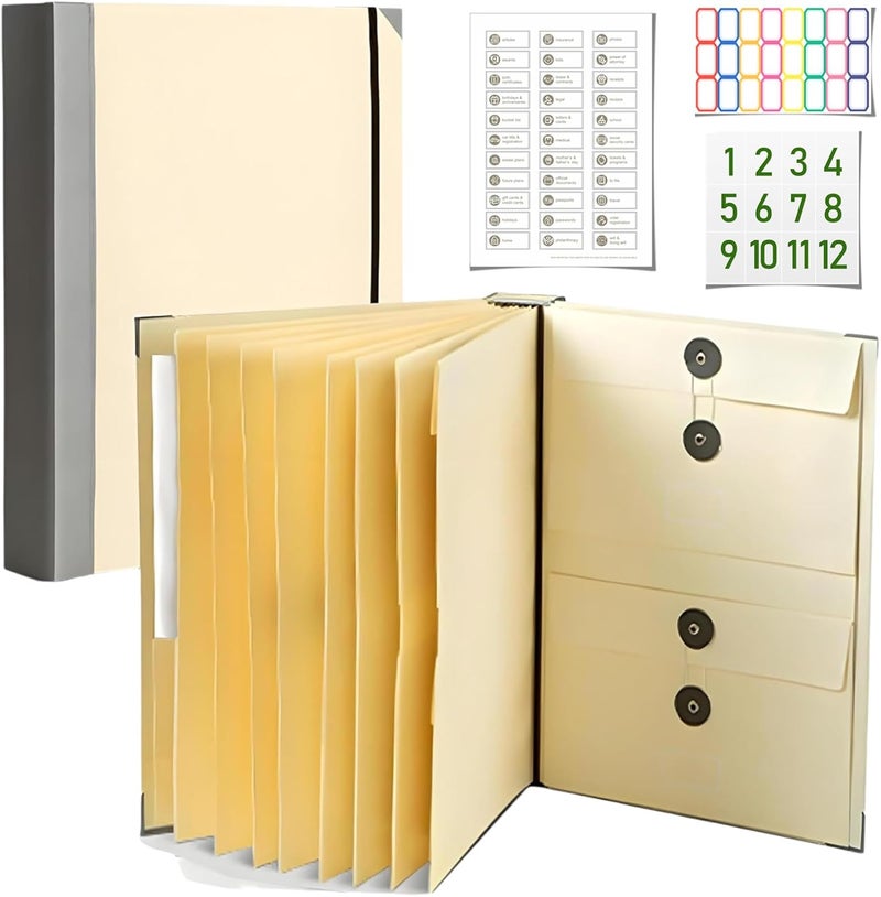 ruileeccl Important Document Organizer|Personal Binder Organizer with Labels Accordion File Stylish Binder for Storing Important Papers, Certificates, Passports, Photos, and Letters (Khaki) - Image 1